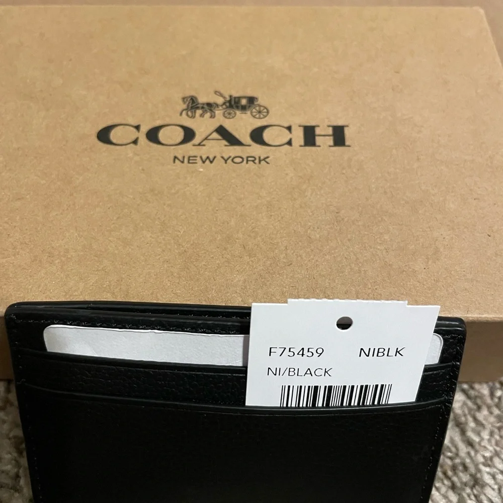 Black pebble leather money clip/ 2 slot credit card wallet